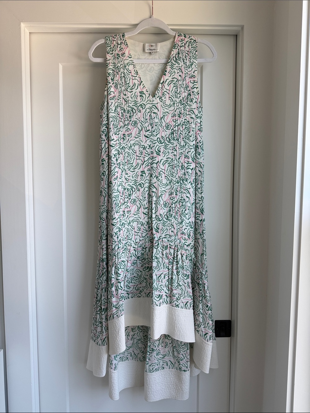 3.1 Phillip Lim Sleeveless V-Neck High-Low Floral Dress — Green, Pink & White
